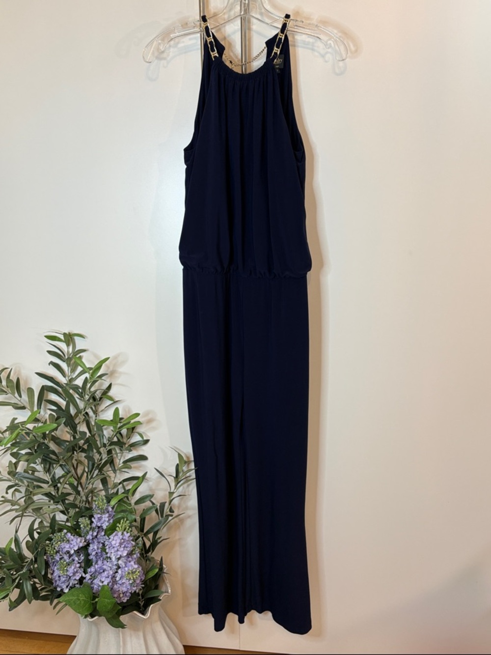 Laundry By Shelli Segal Navy Halter-Style Wide Leg Jumpsuit
